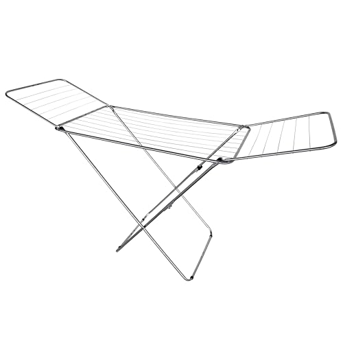 Mammoet Wäscheständer mit Flügeln – 18m Trockenlänge – Grau – Klappbar – Stabiler Stahl – Platzsparend – Für Kleidung, H...