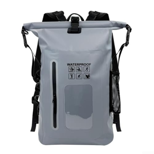 Mochila impermeable de 25 L gris con separación estanca para camping