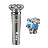 シェーバー ひげそり 電動シェーバー 【2026年改良進化モデル】 髭剃り 電気シェーバー メンズ 360°回転式 高速回転モーター 2段階調節 深剃り USB充電式 急速充電 低騒音 IPX7防水 お風呂剃り可 乾湿両用 LEDディスプレイ付き 軽量 父の日 彼氏 プレゼント ロック機能 海外対応（シルバー）