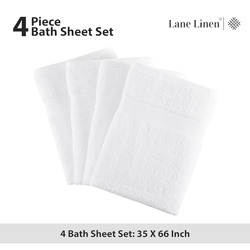 Image of Lane Linen 100% Cotton 4 Pack Bath Sheets (35 inchx66 inch) - Ring Spun, Extra Large Towel Sets - Quick Drying, Soft, Low lint & Highly Absorbent - Premium Quality Oversized Daily Use Bathroom Towels - White