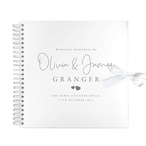 Album dei ricordi di nozze personalizzato/libro degli ospiti, stampa personalizzata, nome e data personalizzati, carta bianca, rilegatura a spirale, regalo premuroso per sposi, coppie, addio al