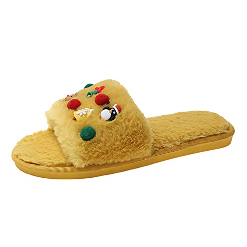 RTPR Zapatillas de casa de mujer y hombre zapatillas de casa de mujer cálidas zapatillas de algodón moda de invierno colgante de Navidad estampado zapatillas térmicas zapatos casuales zapatillas de