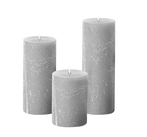 Simply Soson Grey Pillar Candles Set of 3 3 Sizes Unscented Rustic