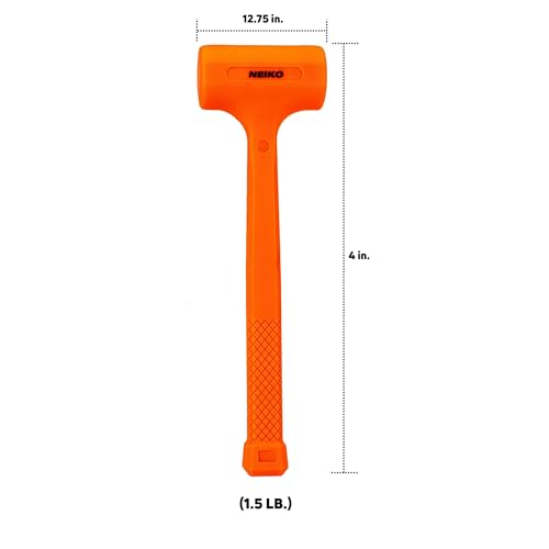 Image of NEIKO 02843A Dead Blow Hammer, 1.5 Pounds, Neon Orange Deadblow Hammers, Mallet, Spark and Rebound Resistant, Unibody Molded, Soft Blow Rubber, Checkered Grip, Steel Shot and Core