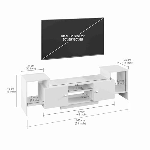Image of FURNEASER Eptimal Modern Wooden TV Unit for Living Room | Engineered Wood Entertainment Center with Storage | TV Stand for 65 Inch TVs | TV Cabinet with Shelves & Doors | Wenge & White | 160 cm