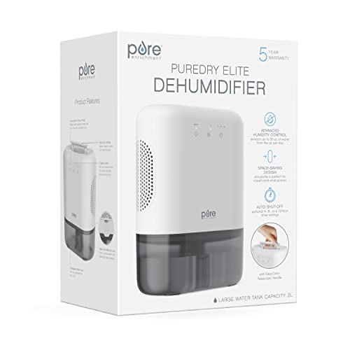 Pure Enrichment® Puredry™ Elite Dehumidifier – Extra-Large 2L Water Tank With Auto Shut-Off, Removes 20 Oz. (600 Ml) Per Day Of Moisture From Closets, Bathrooms, Rvs, Basements, Bedrooms, And Offices #TOP7