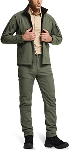 Cqr Men's Covert Softshell Military Jacket, Winter Full Zip Fleece Lined Tactical Jackets W Zipped Pockets, Covert Olive, Large #TOP7