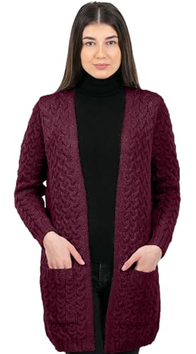 Image of SAOL Aran Coat for Women - Irish Open Front Fisherman Cardigan with Pockets - Merino Wool Made in Ireland