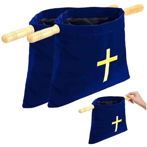 Sacs bibliques brodés haut de gamme en flanelle bleue avec poignée noble en bois