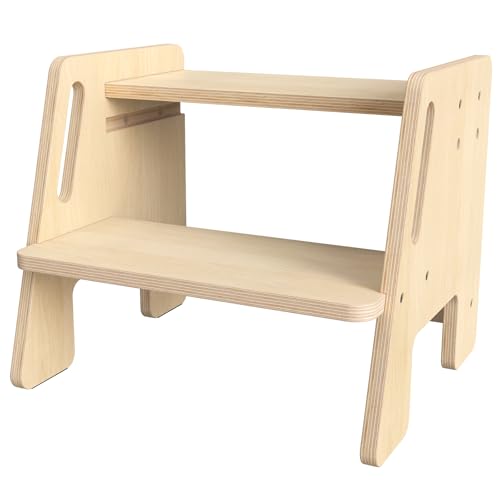 Toddler 2 Step Wooden Stool – Sturdy Step Ladder for Bathroom, Kitchen & Home Use, Non-Slip Base, Lightweight, Stylish Wood Grain Finish, Ideal for Kids to Reach High Shelves & Sink