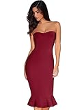 Picture of Women's Midi Cocktail Dresses Strapless Bandage Bodycon Dress Wedding Party Dress(Wine Fishtail,XS)