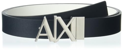 Armani Exchange Men's Essenial, Double face, Metal Logo Plaque Belt, Navy/White, 32