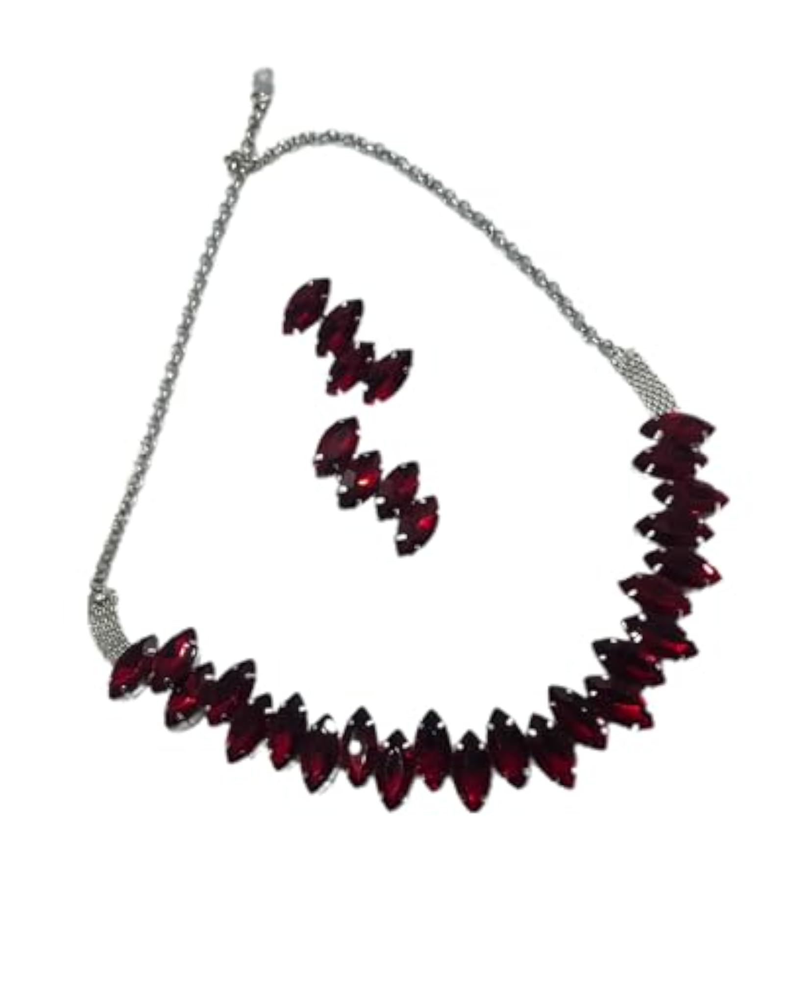 Women's Korean Glass Stone Choker Necklace Set with Earrings