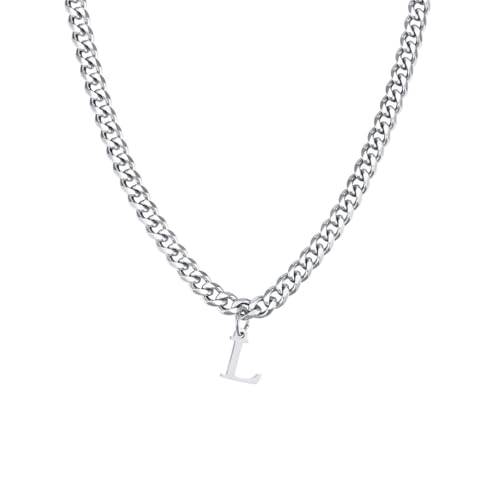 Pendentif Lettre Homme Acier Inoxydable Collier Initiales AZ Argent Style Hip Hop