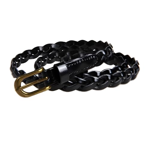 Women's Skinny Braided Leather Belt for Dresses and Jeans 1.5CM Wide Waist Belt with Golden Buckle