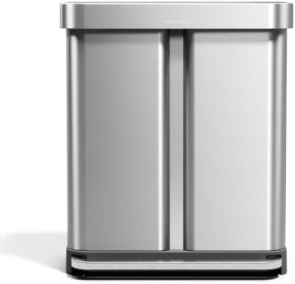 simplehuman Pedal Recycler, 58L Dual Compartment Kitchen Bin, 150,000-Step Steel Pedal, Lid Shox® Silent Close, Liner Rim System, Liner Pocket®, Brushed Stainless Steel