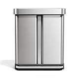 simplehuman 58 Liter / 15.3 Gallon Rectangular Hands-Free Dual Compartment Recycling Kitchen Step Trash Can with Soft-Close Lid, Brushed Stainless Steel