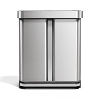 simplehuman 58 Liter / 15.3 Gallon Rectangular Hands-Free Dual Compartment Recycling Kitchen Step Trash Can with Soft-Close Lid, Brushed Stainless Steel