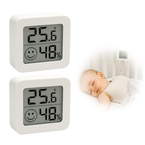 2 unidades Mini LCD Termómetro Higrómetro Digital Inalámbrico Termómetro y Medidor de Humedad para Interior, Habitación del Bebé, Salón, Oficina, Invernadero