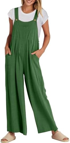 ANRABESS Womens Jumpsuits Overalls Linen Wide Leg Jumpers Casual Summer Fall Outfits 2026 Beach Vacation Clothes with Pockets