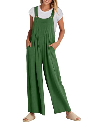 ANRABESS Womens Jumpsuits Overalls Linen Wide Leg Jumpers Casual Summer Fall Outfits 2025 Beach Vacation Clothes with Pockets