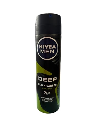 NIVEA Deodorante spray da uomo, Deep Black Carbon Amazonia, antitraspirante, 150 ml, confezione da 6