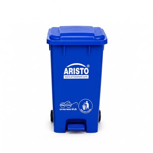 Image of 65 Litre Plastic Wheel Pedal Dustbin (Blue) Heavy Duty Foot Operated Garbage Waste Bin with Lid and Wheels (Pack Of 1)