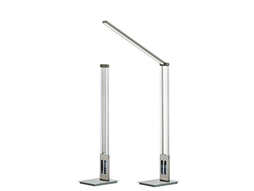 Preisvergleich Produktbild Puristische LED Schreibtischlampe SHINE-LED, Nickel matt, Leuchtenkopf neigbar, Lichtfarbe wählbar mit Gestensteuerung, Höhe 98cm