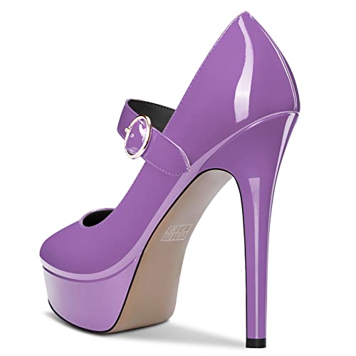 DearOnly Womens Platform Pumps Mary Jane Closed Round Toe Stiletto High Heel Ankle Strap Slip On Patent Dress Shoes Shopping 5 Inch3