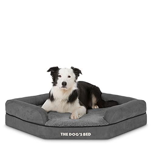 The Dog's Bed Orthopädisches Eck-Hundebett, Memory-Schaum, Wasserdicht, Mittel, Schwarzer Plüsch, lindert Schmerzen Bei Arthritis und Hüftdysplasie Therapeutisch Unterstützend, Tierärztlich Zugelassen