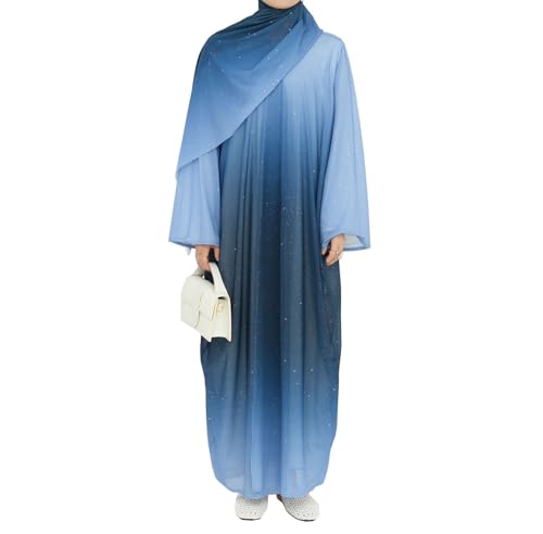 Muslim Abaya for Women Gradient Color Cardigan Islamic Flash Robe Prayer Clothes with Hijab