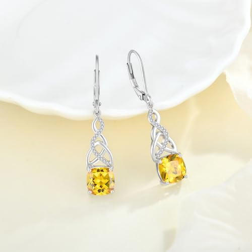 Infinity Celtic Knot Dangle Drop Earrings 925 Sterling Silver Princess Cut Leverback Earrings with Birthstone Irish Jewelry Gifts for Women4
