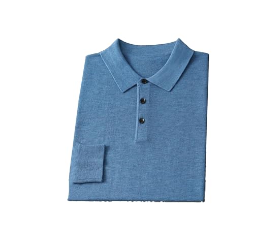 Men's Merino Wool Sweater Winter Cashmere Knitwear Casual Loose Pullover Warm Soft Tops Blue