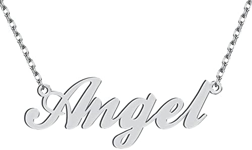 Dancing Wolf Silver Angel Name Stainless Steel Necklace Monogram Initial Charm Nameplate Womens Jewelry Birthday Valentine Gifts