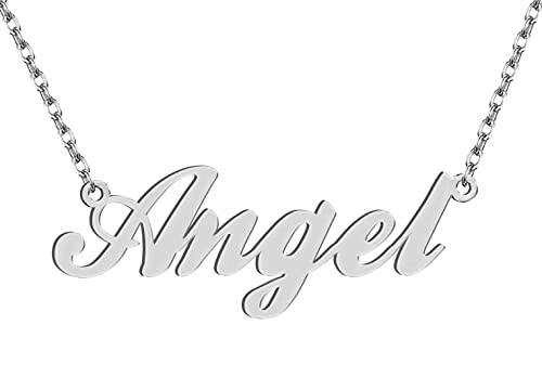 Dancing Wolf Silver Angel Name Stainless Steel Necklace Monogram Initial Charm Nameplate Womens Jewelry Birthday Valentine Gifts #TOP1