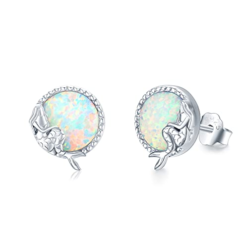 Aretes de sirena pequeños con ópalo y plata para diario