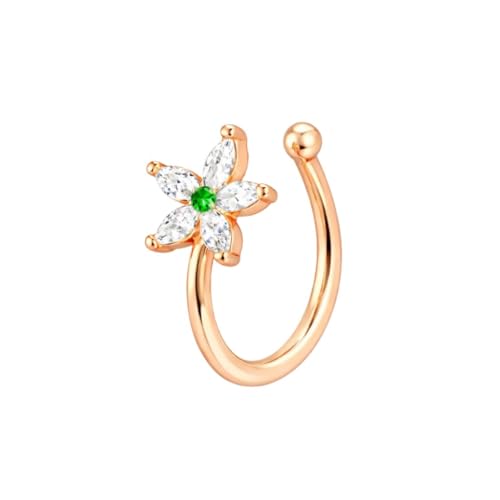 Image of Nilu's Collection Rose Gold American Diamond Non Piercing Nose Pin for Women | Elegant Flower Nose Stud | Minimal Clip-On Nose pin | Anti-Allergy | Anti-Tarnish | Office Wear | Daily Wear | office Wear | Non Piercing