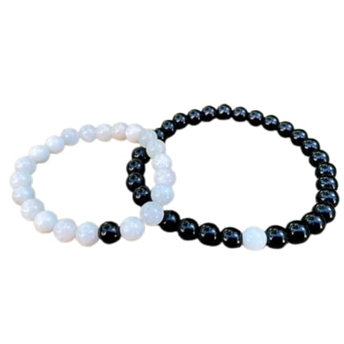 Bracelets pierre de lune et onyx noir FIZA_CPL_216 de 6mm lisses