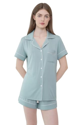 Image of Joyaria Women's Cooling Bamboo Viscose Pajamas Shorts Set Button Front | Moisture Wicking, Cool & Lightweight, Breathable PJs for Night Sweats