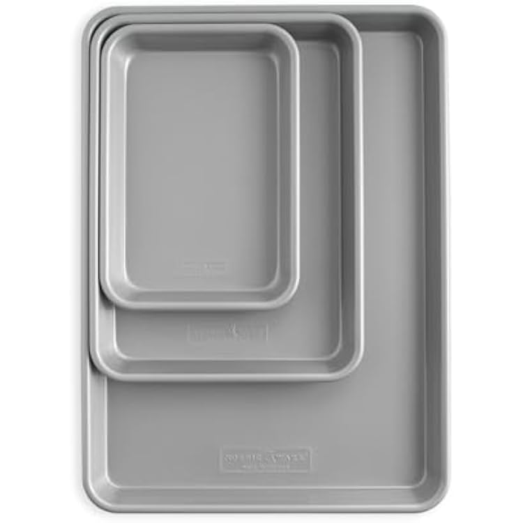 Nordic Ware BrilliantTM Colorful 3-Pc Baking Set, Nonstick made without PFAS or PTFE for safe cooking; Reinforced steel rim prevents warping; Includes Half Sheet, Quarter Sheet, and Eighth Sheet