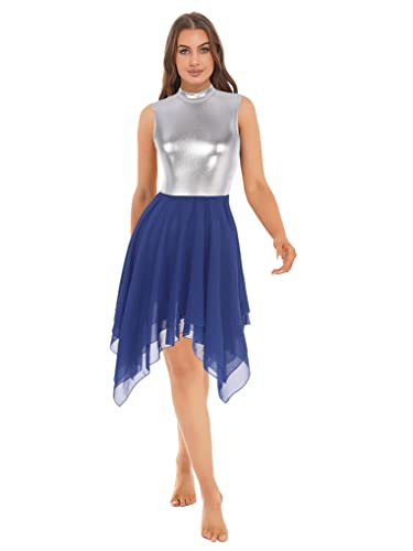 Janjean Women Metallic Lyrical Dance Costume Modern Dance Dress Praise Tunic Overlay Dress Performance B01 Large #TOP1