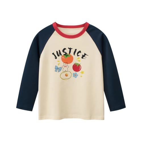 Newborn Baby Girls Long Sleeve Tops Crewneck T-Shrits Soft Cotton Blouses Cute Cartoon Color Block Tee Tops (Navy,120/4-5 Y,Unisex,Big Kid,US,Age,4 Years,5 Years)