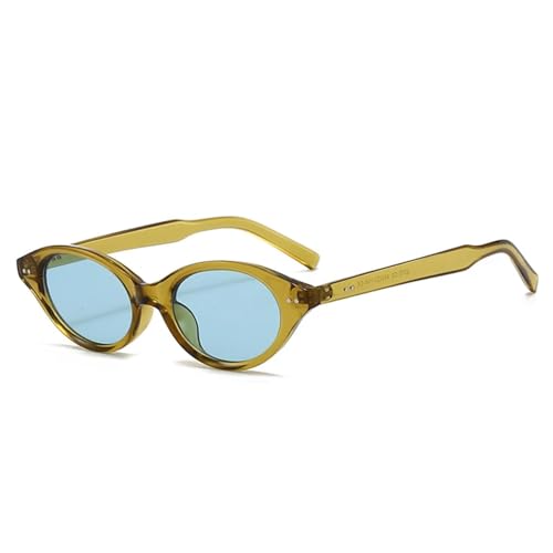 Lunettes de soleil œil de chat rivets rétro et verres ovales thé vert avec protection UV400