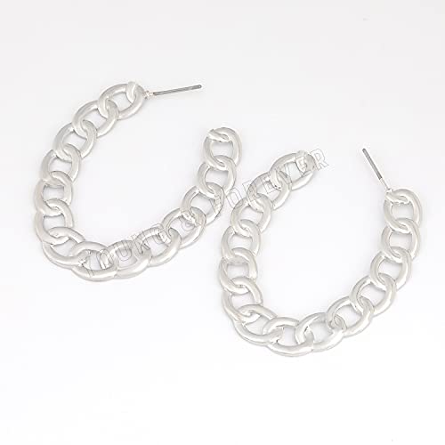 Image of Young & Forever Gift Stainless Steel Curb Chain Hoop Earrings for Women Big Hoop Dangle Earring for Women Oval Earrings Thin Geometric Hoop Earrings