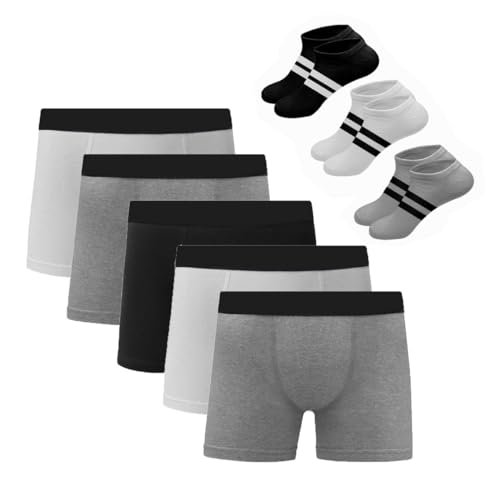 Kit 5 Cuecas Boxer Algodão c/Poliéster C5 + 3 Pares de Meias M9