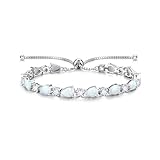 FANCIME White Opal Tennis Bracelets October Birthstone Sterling Silver Bolo Tennis Bracelet Pear Shape Gemstone Anniversary Birthday Christmas Fine Jewellery Gifts for Women Her Mom Wife