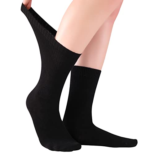 Soft Rayon Diabetic Crew Socks for Women, Loose Fit, Non-Binding, Seamless Toe Dress Socks 4-8-12-24 Pairs