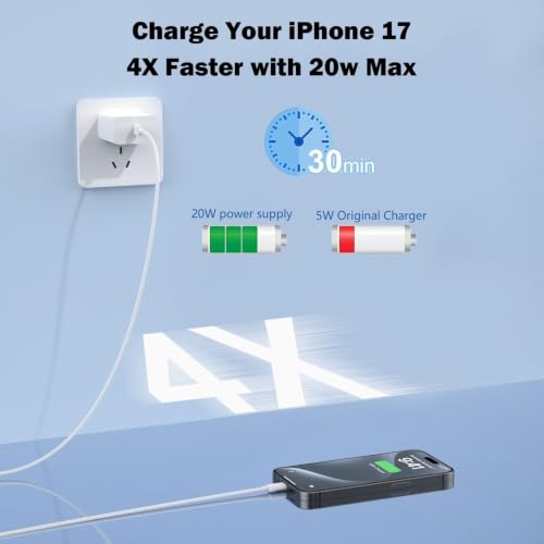 Image of iPhone 17 16 15 Charger Fast Charging,2Pack 20W Apple USBC Wall Charge Plug