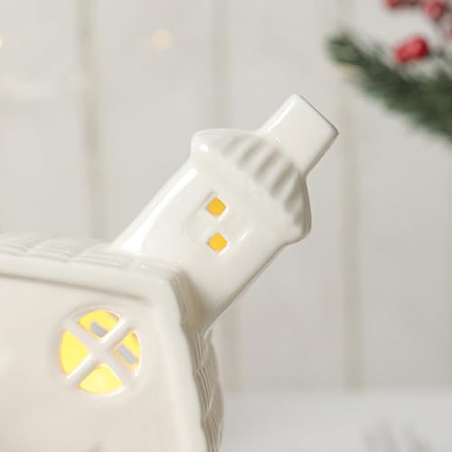 Petit village de Noël en céramique blanche avec éclairage LED doux - 6