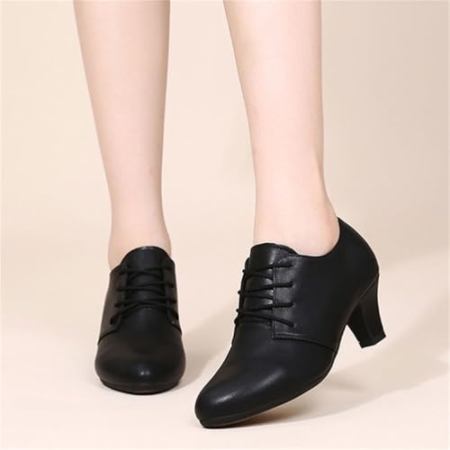 VEACAM Womens Lace-Up Ballroom Dance Shoes Low Heels Dancing Pumps Beginner Salsa Latin Closed Toe Character Shoes3